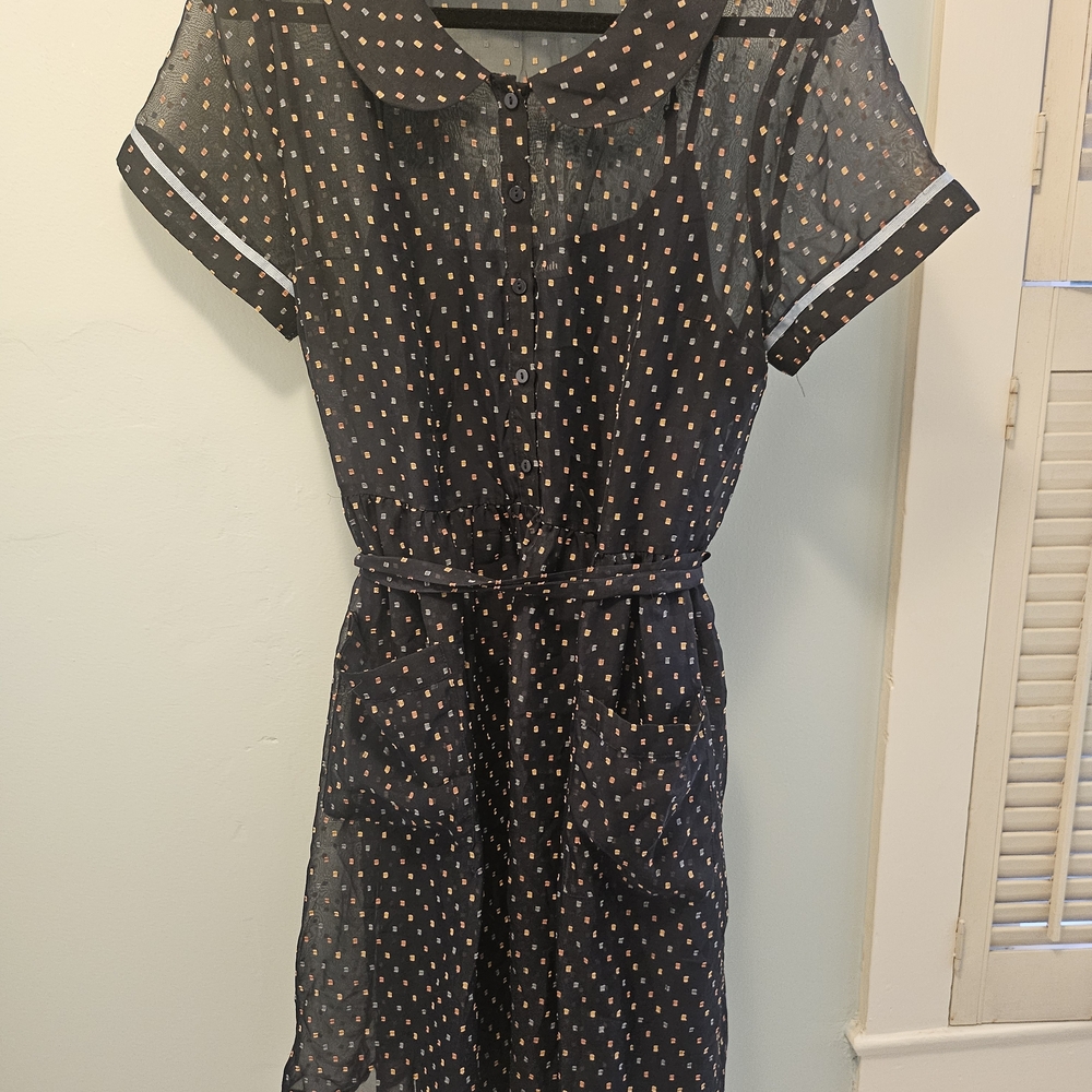 Polka Dot Sheer Navy Dress With Slip